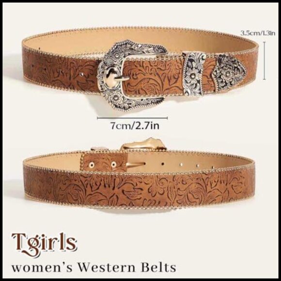 Leather Western Belt with Gold Buckle for Jeans and Pants main image 5